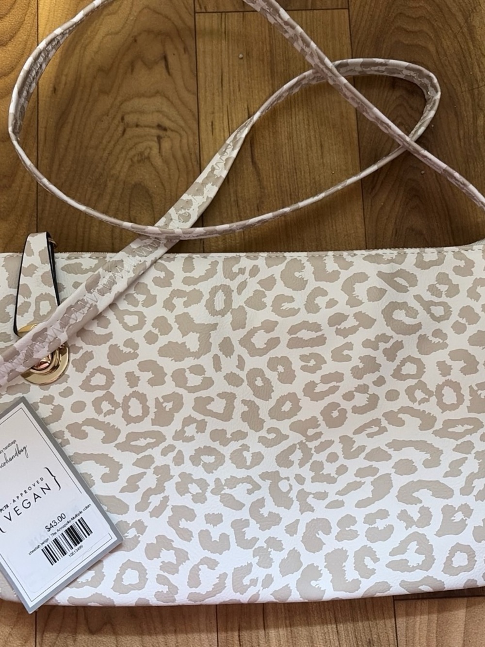 Vegan Leather Leopard Print Crossbody Bag - Beige